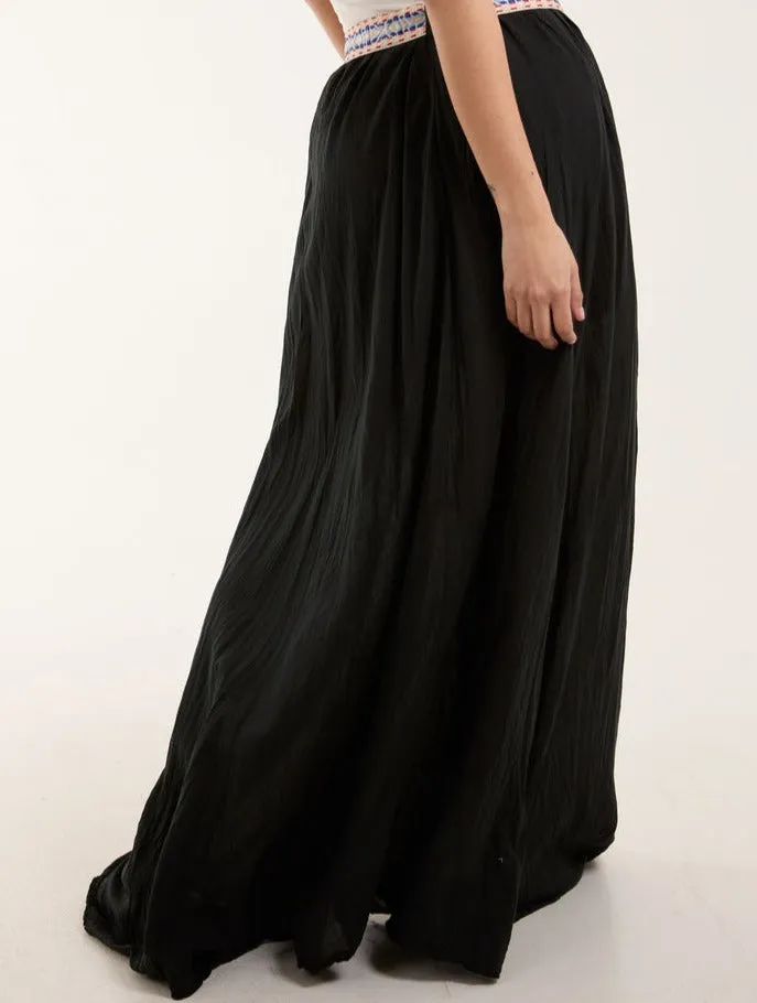 100% Cotton Crushed Maxi Skirt with Belt