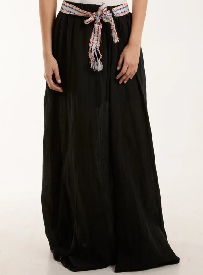 100% Cotton Crushed Maxi Skirt with Belt