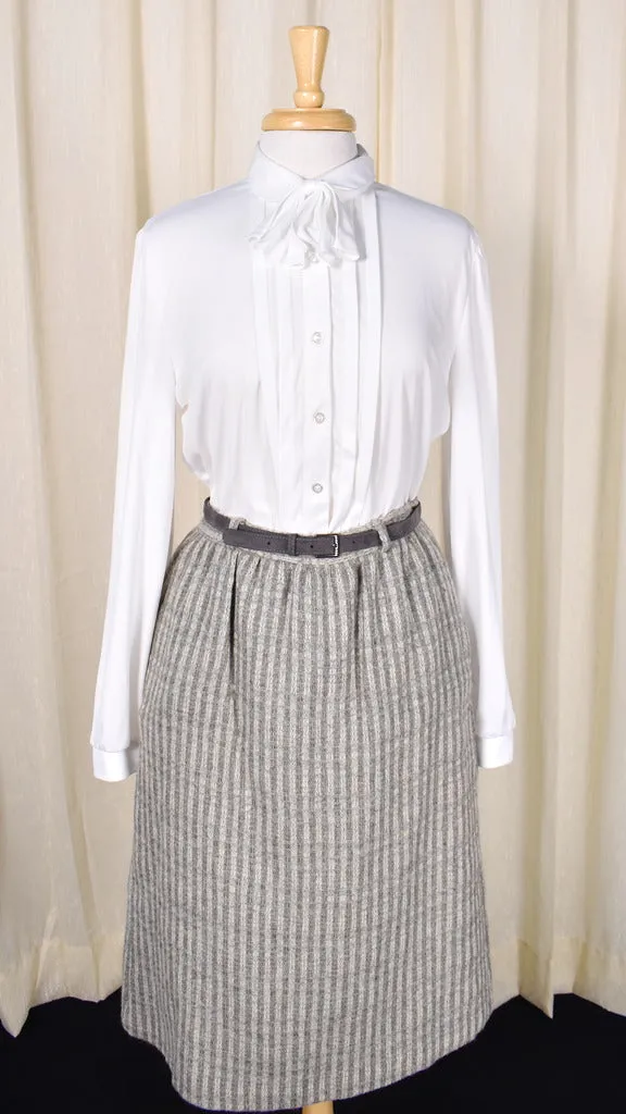 1940s Style Vintage White Bow Blouse