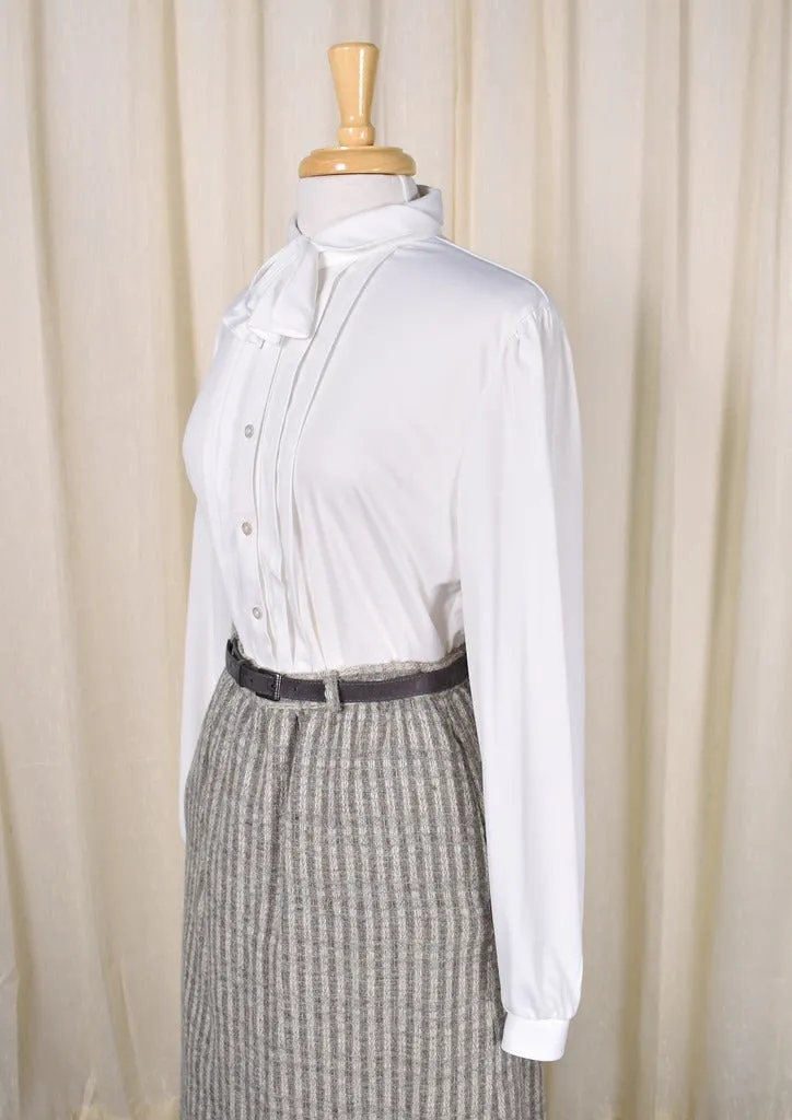 1940s Style Vintage White Bow Blouse