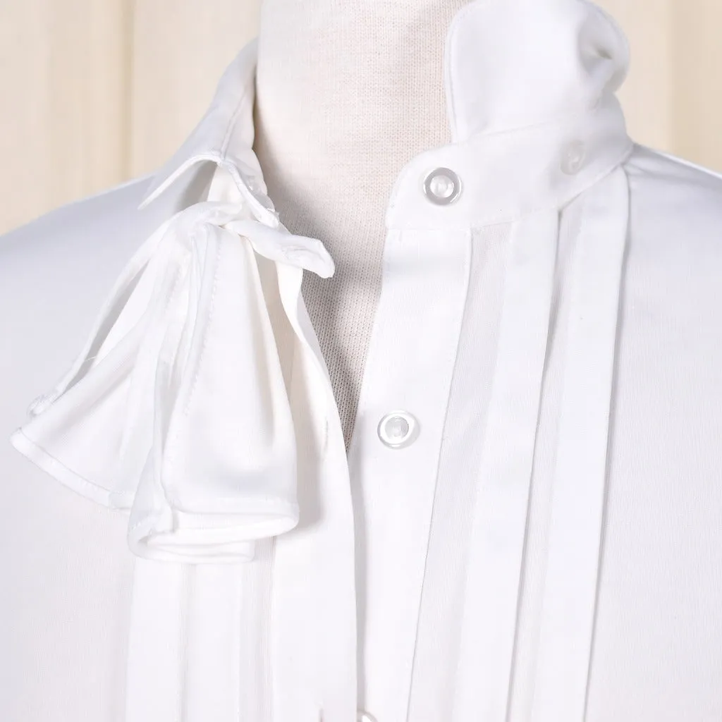 1940s Style Vintage White Bow Blouse