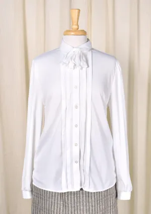 1940s Style Vintage White Bow Blouse