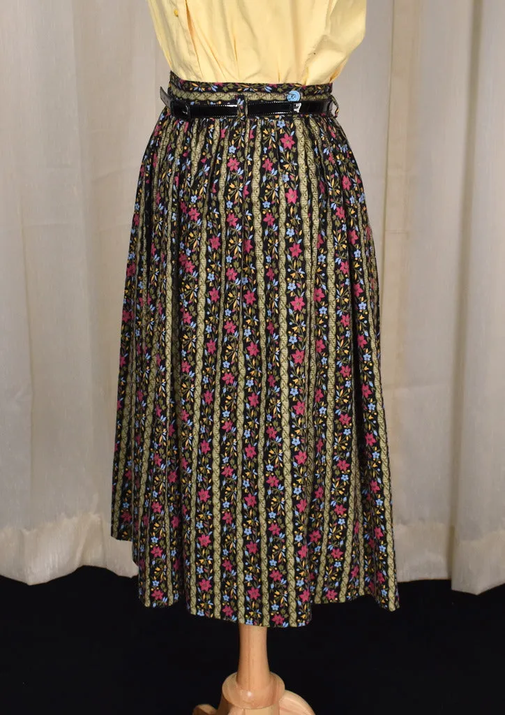 1950s Folksy Floral Pleated Skirt