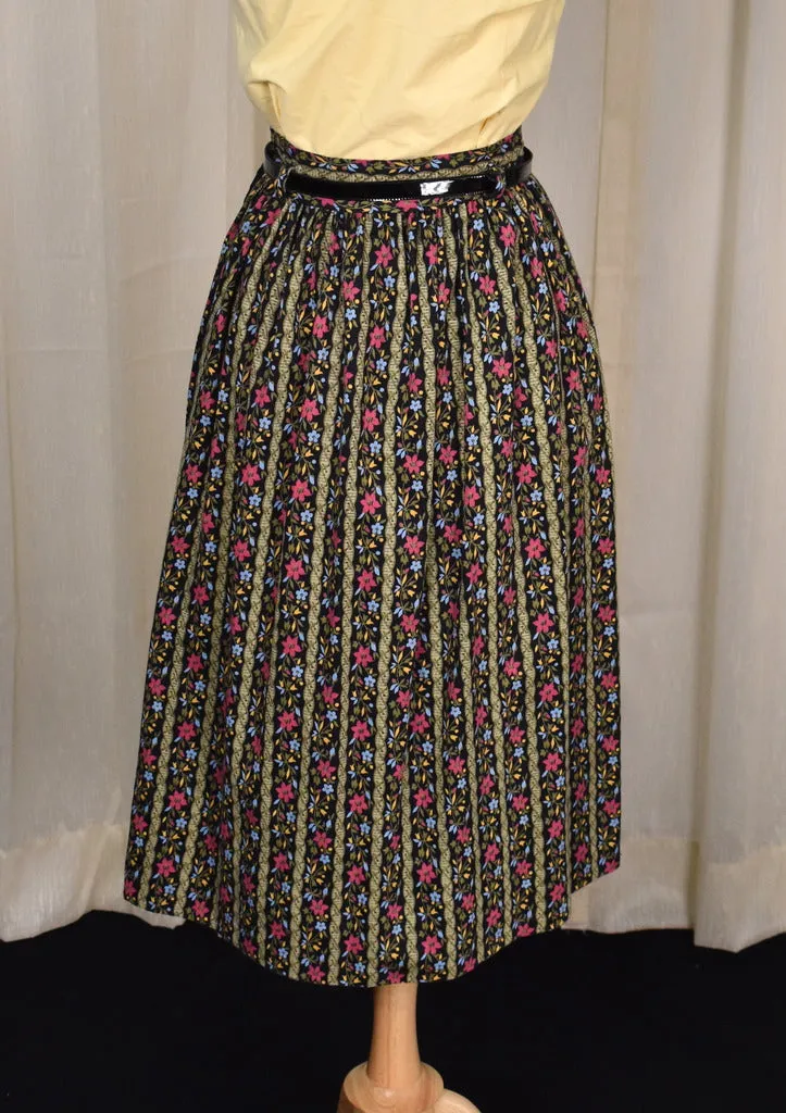 1950s Folksy Floral Pleated Skirt