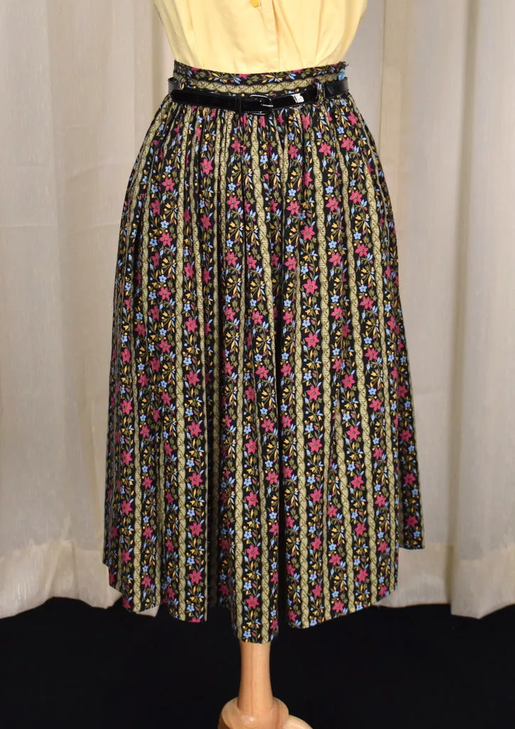 1950s Folksy Floral Pleated Skirt