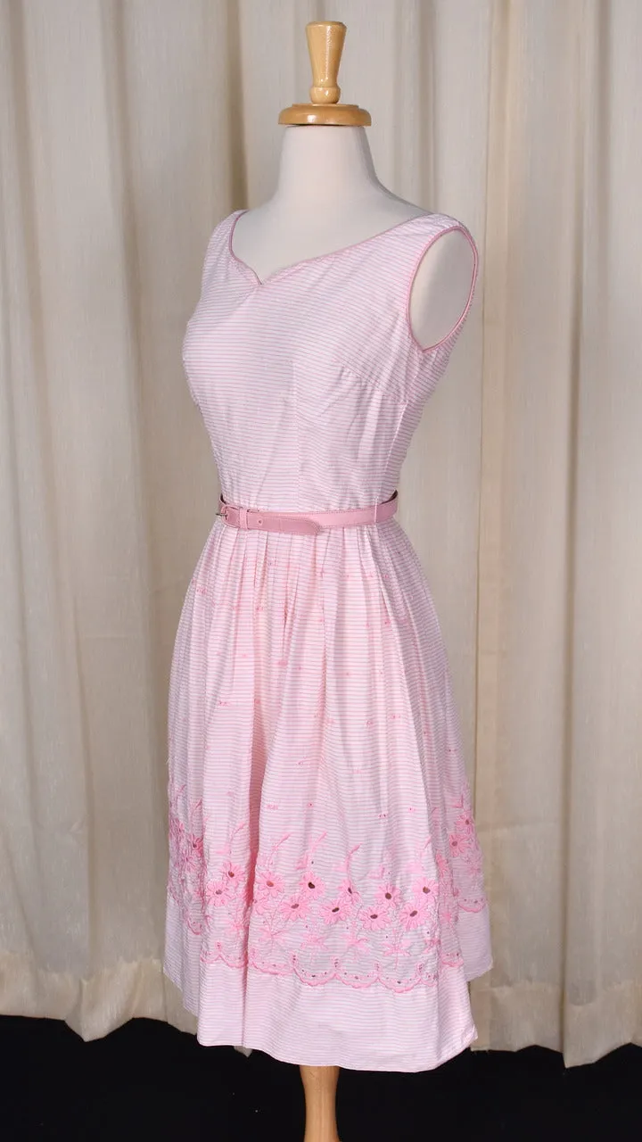 1950s Pink Eyelet Border Striped Gilden Sun Dress