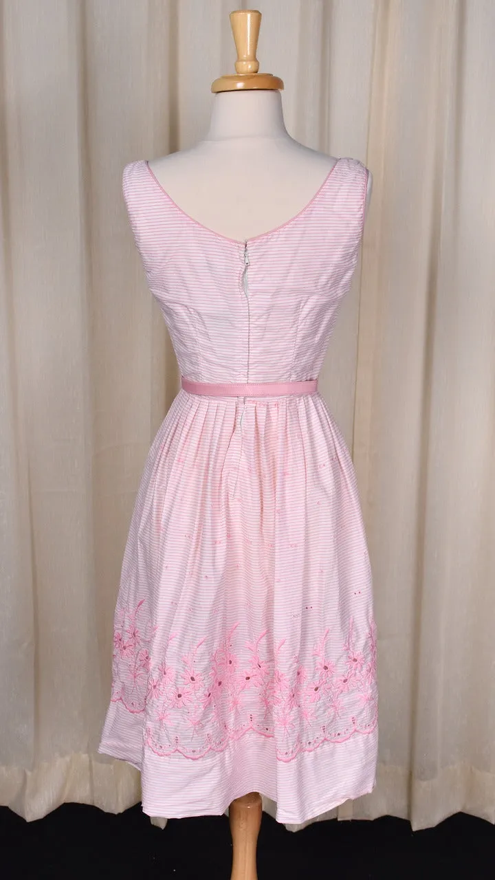 1950s Pink Eyelet Border Striped Gilden Sun Dress