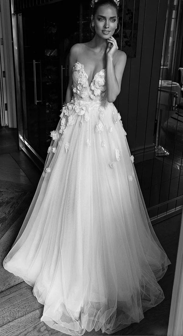 A-line Sweetheart Hand-Made Flowers Beaded Bridal Gown, Wedding Dresses, SW464