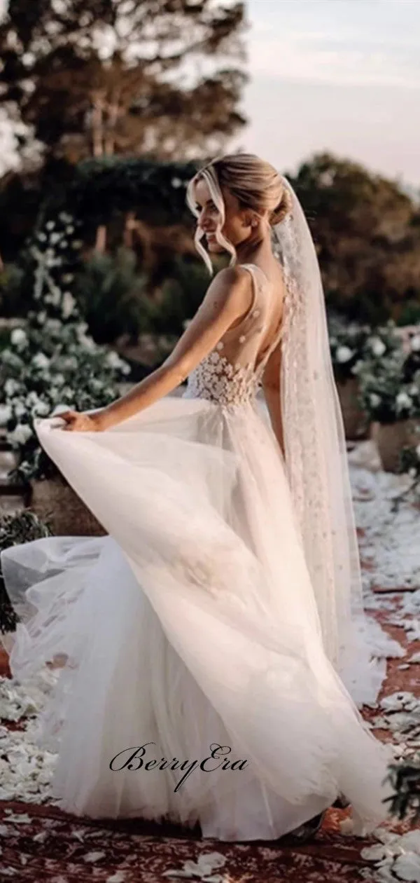 A-line Tulle Wedding Dresses, Popular Wedding Dresses, Lace Wedding Dresses