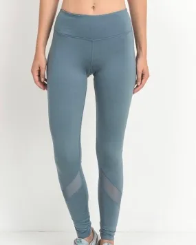 Active Hearts - Slanted Mesh Panels Full Length Sports Leggings in Light Teal