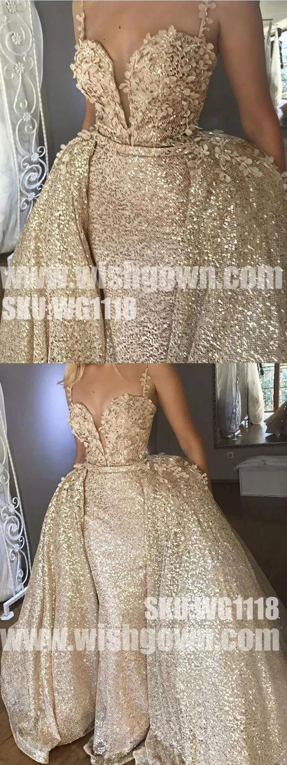 Affordable Spaghetti Strap Sparkle Sexy Popular Long Evening Prom Dresses, WG1118