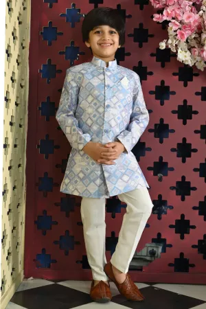 Ahhaaaa Kids Ethnic Silk Blend Indo-Western Sherwani Set For Boys