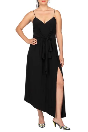 AIDAN MATTOX-BLACK DRAPED JERSEY DRESS