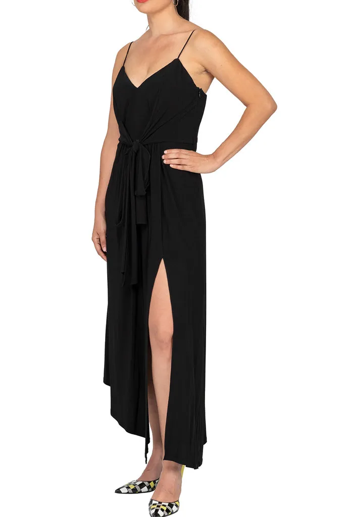 AIDAN MATTOX-BLACK DRAPED JERSEY DRESS