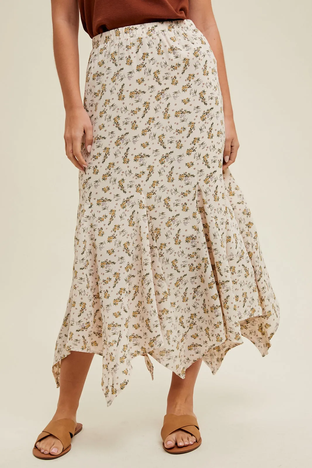 Aja Floral Handkerchief Midi Skirt