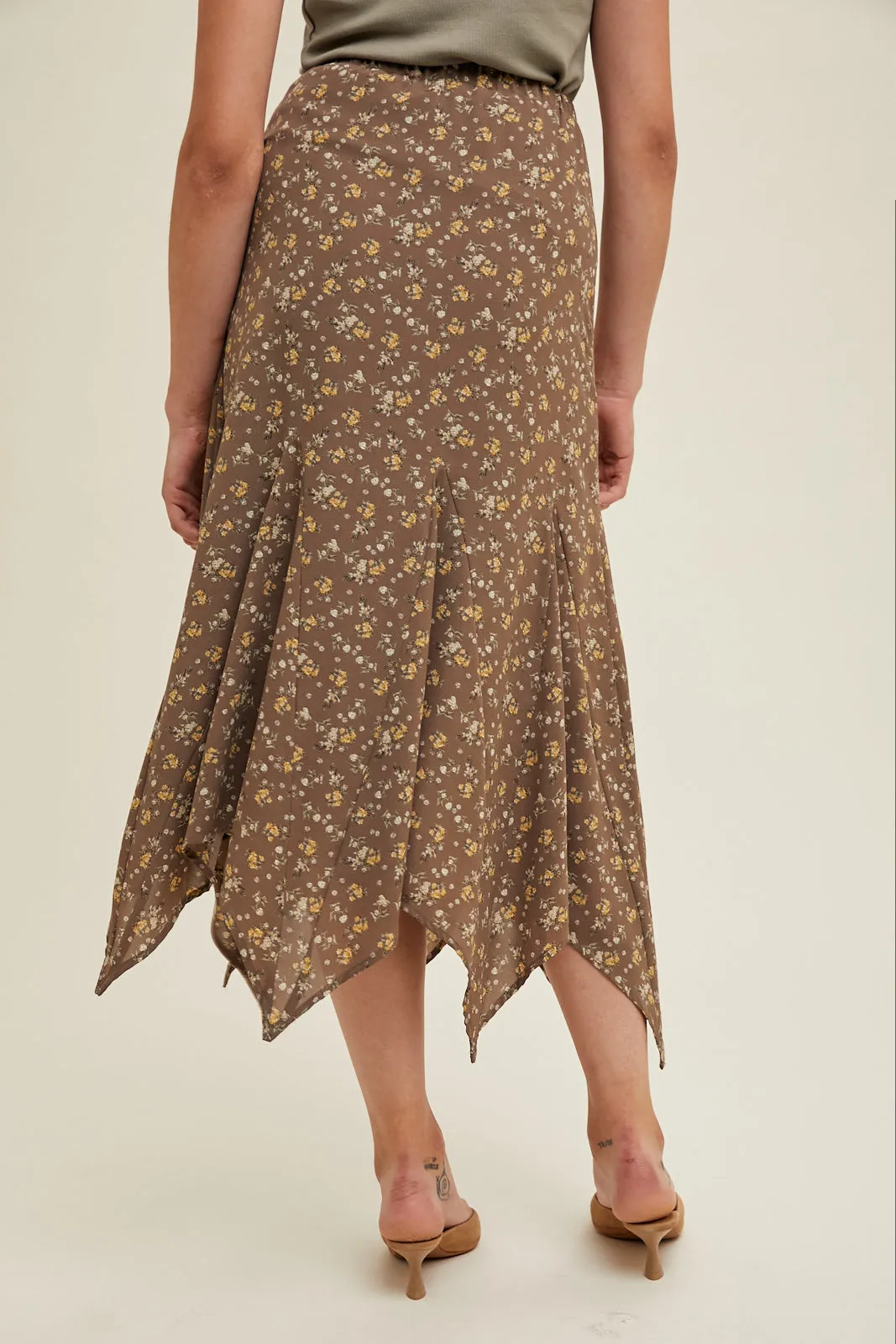 Aja Floral Handkerchief Midi Skirt