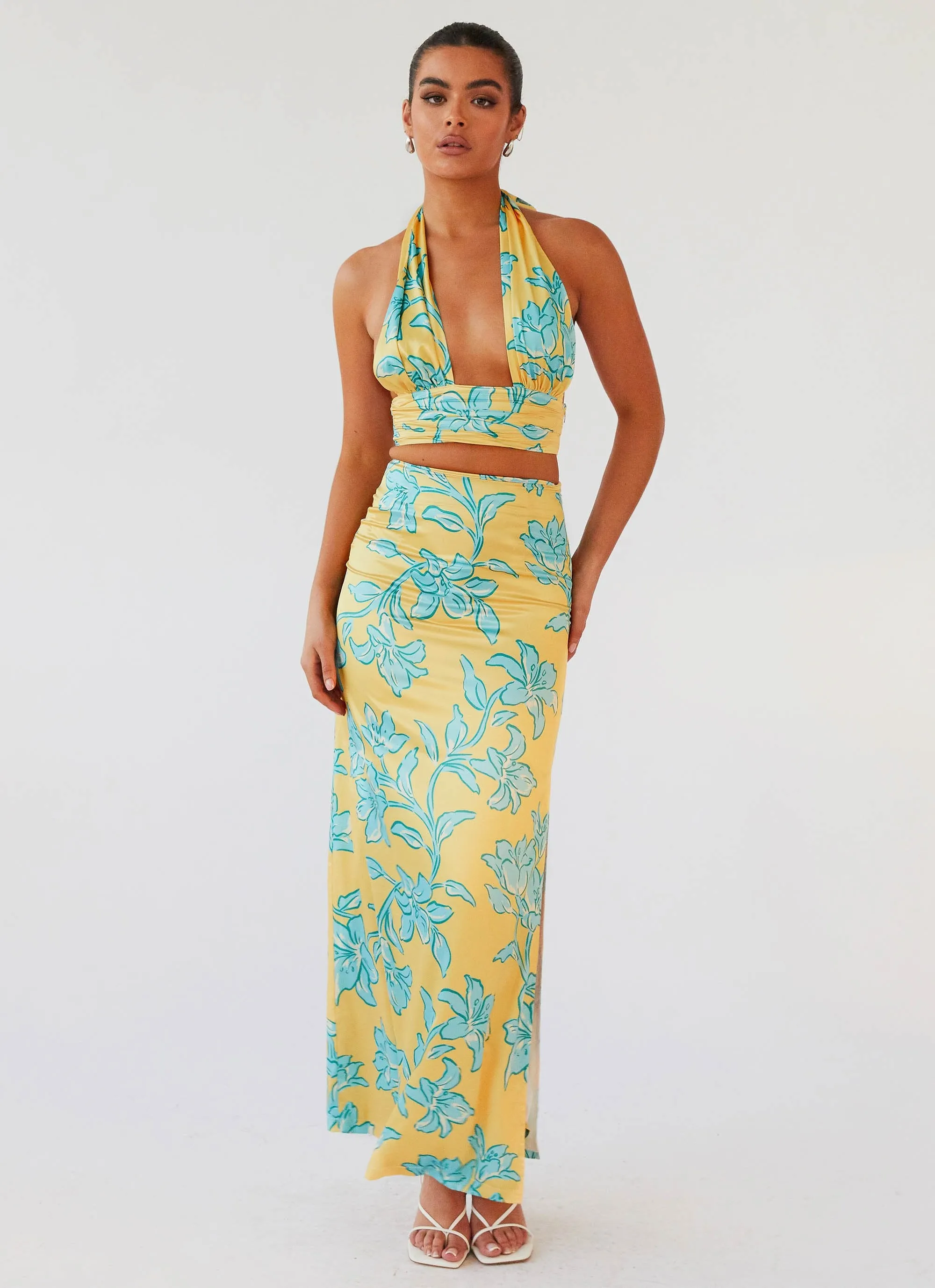 Amalia Satin Maxi Skirt - Golden Bloom