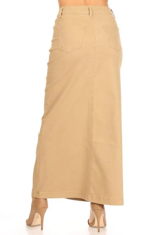 Ava Long Color Denim Skirt (Khaki) - FINAL SALE