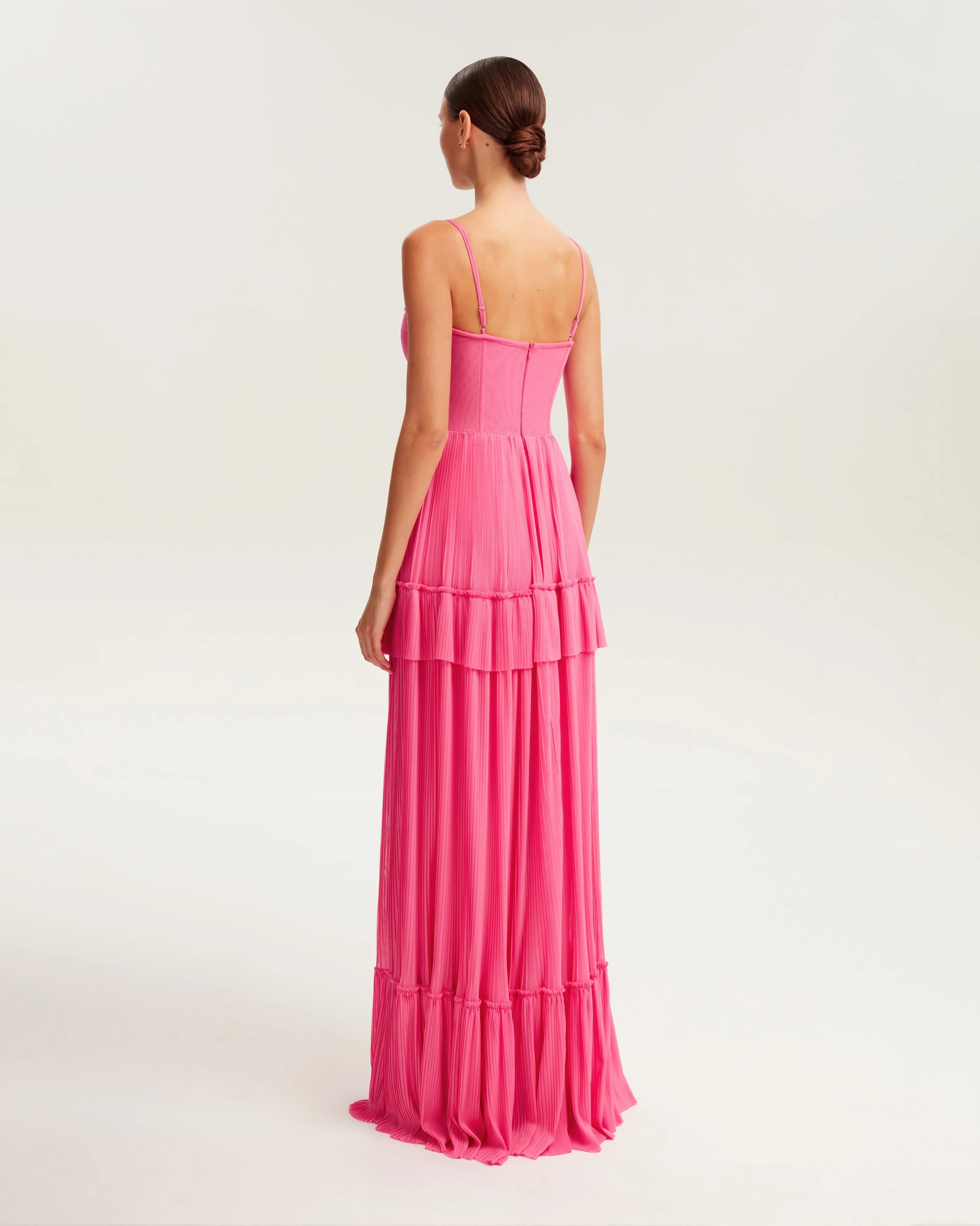 Barbie pink spaghetti strap pleated maxi dress, Garden of Eden