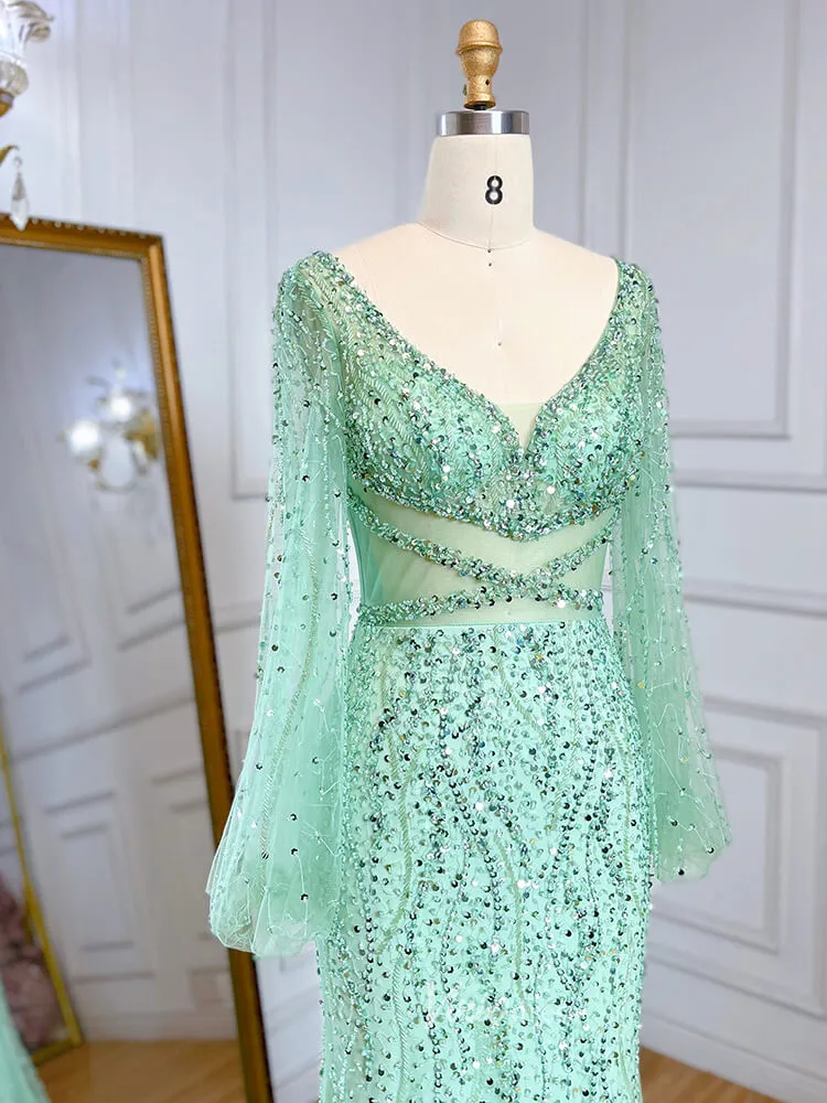 Beaded Green 1920s Evening Dresses Long Sleeve Pink Prom Dress 20046