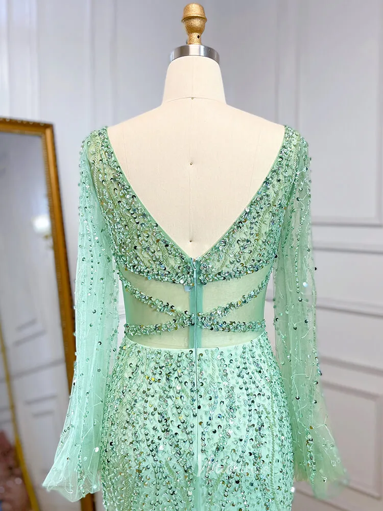 Beaded Green 1920s Evening Dresses Long Sleeve Pink Prom Dress 20046