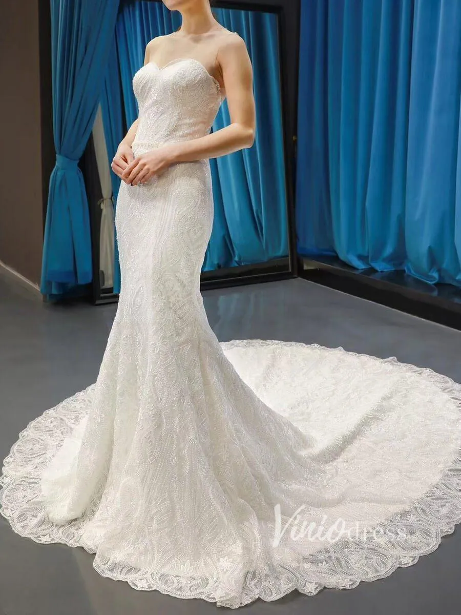 Beaded Mermaid Lace Wedding Dresses Sweetheart Bridal Dress VW1058