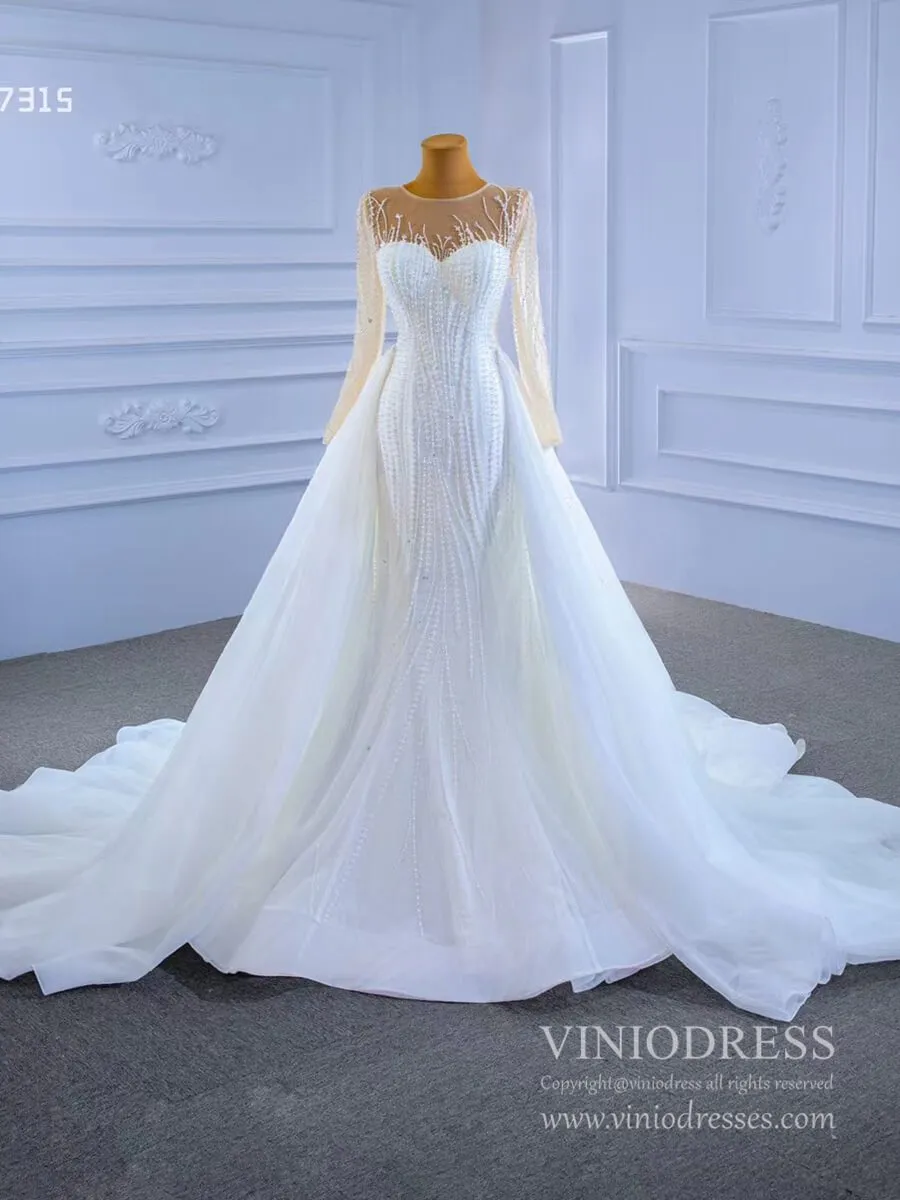 Beaded Mermaid Overskirt Wedding Dresses with Long Sleeves 67315