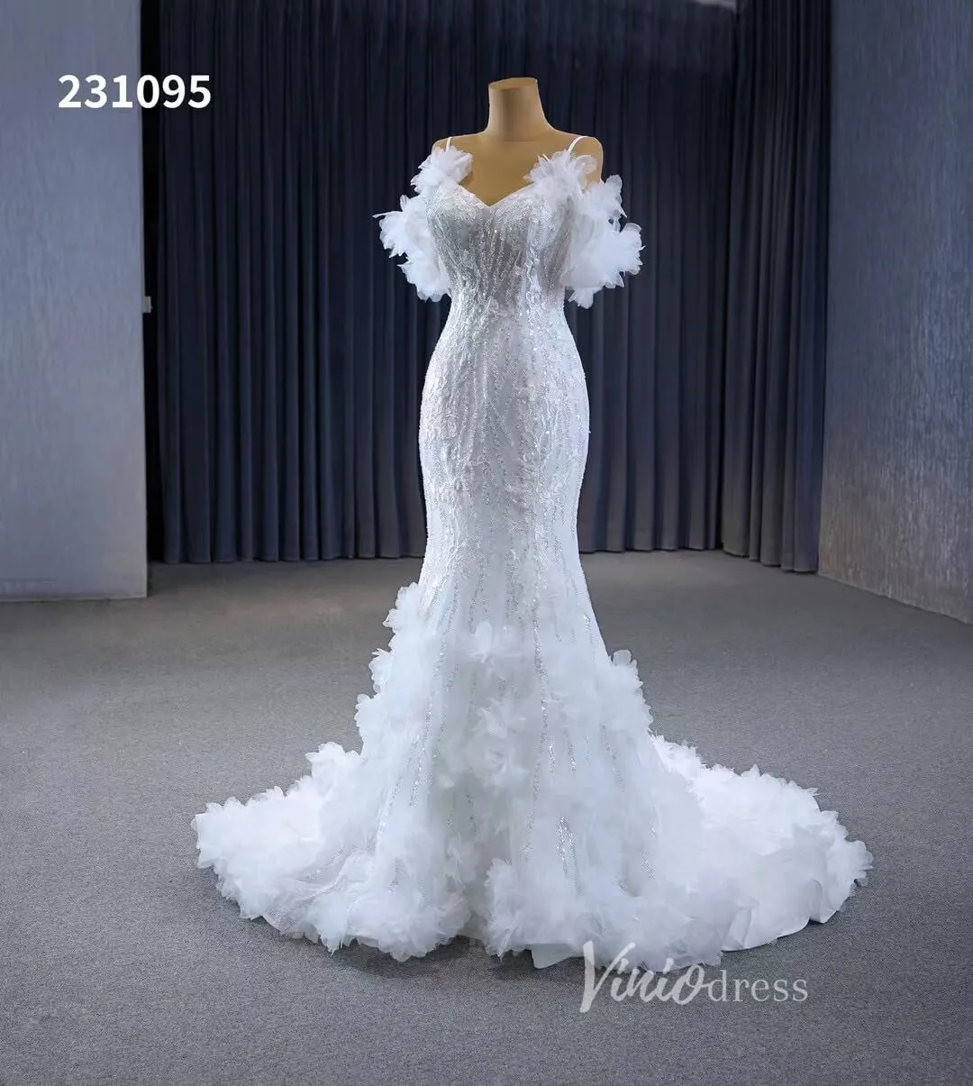 Beaded Mermaid Ruffle Wedding Dresses Spaghetti Strap Wedding Gown 231095