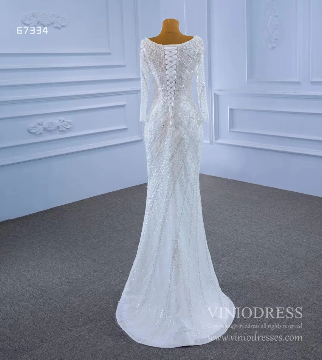 Beaded Sheath Wedding Dress with Removable Overskirt Viniodress