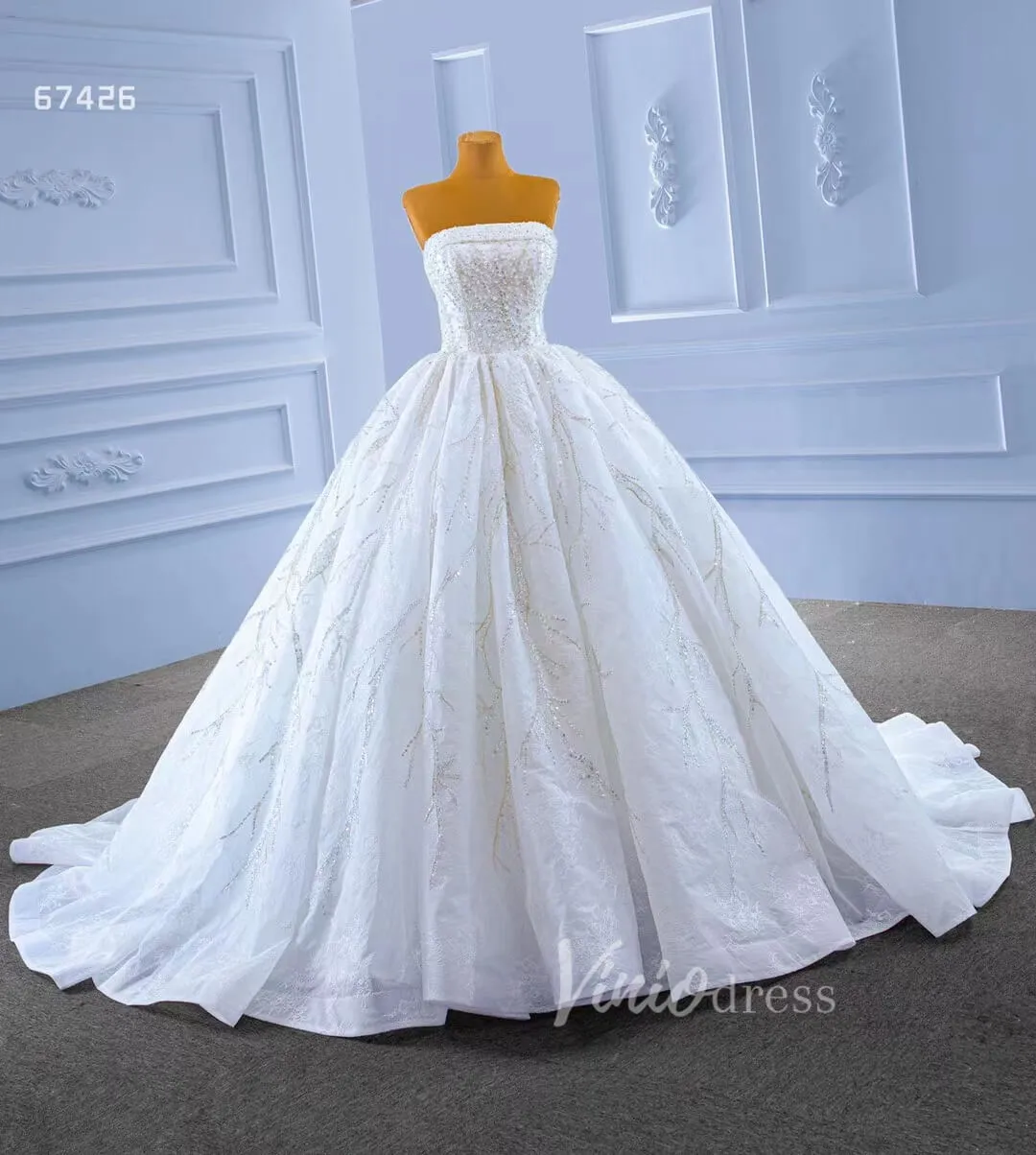 Beaded Strapless Lace Ball Gown Wedding Dress 67426 Viniodress