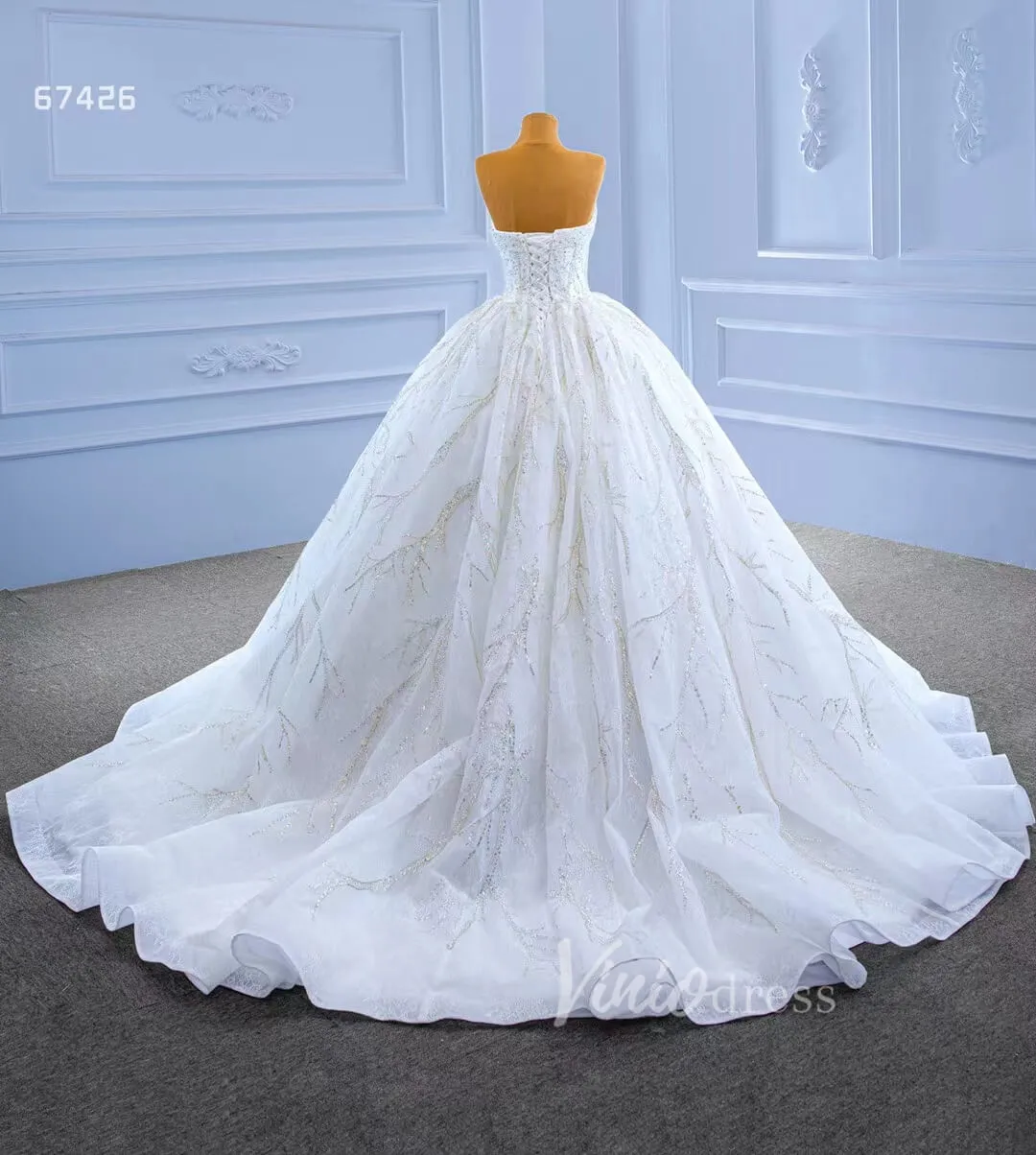 Beaded Strapless Lace Ball Gown Wedding Dress 67426 Viniodress