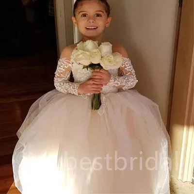 BeautifuI Off shoulder Long sleeve A Line Flower Girl Dresses, FGS0035