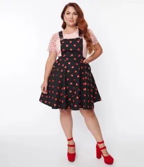 Black & Red Hearts Brionne Pinafore Skirt