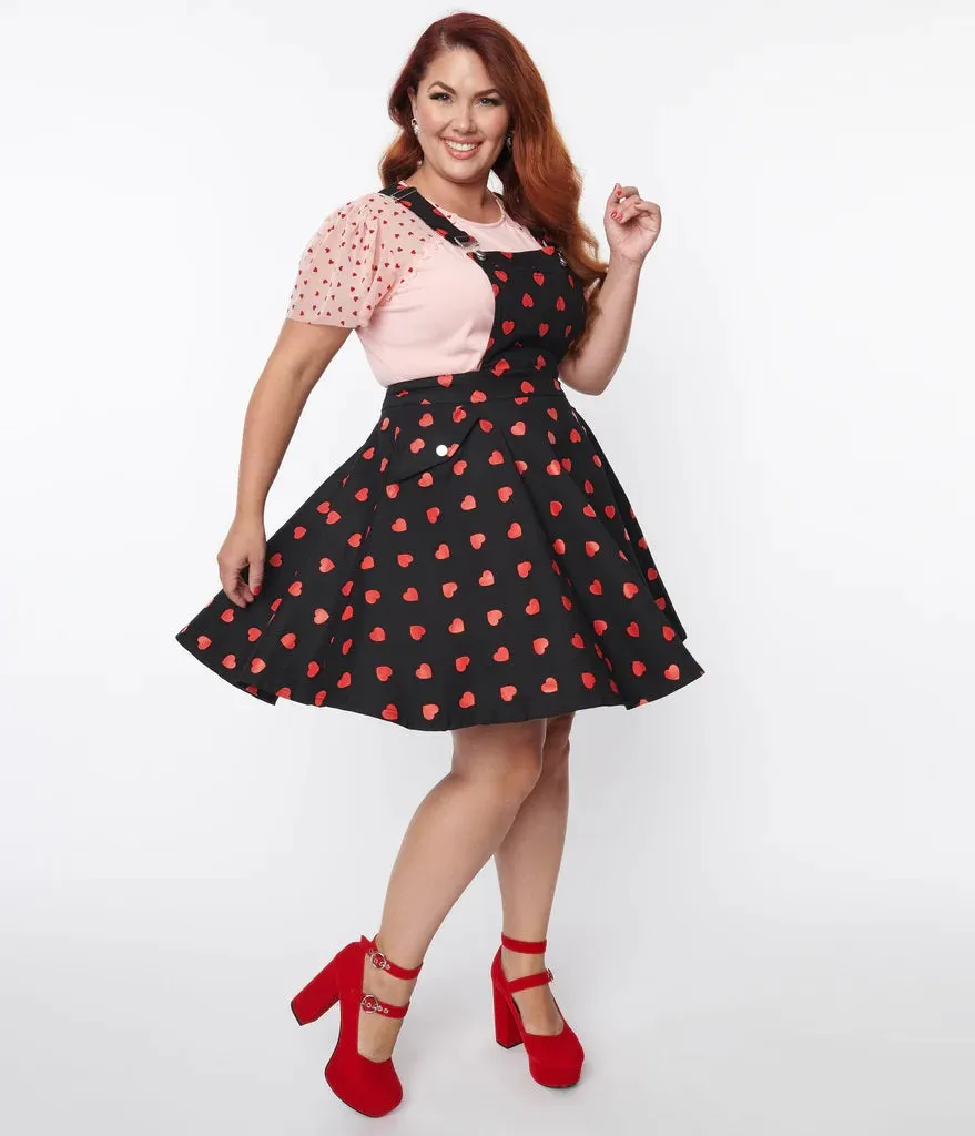 Black & Red Hearts Brionne Pinafore Skirt