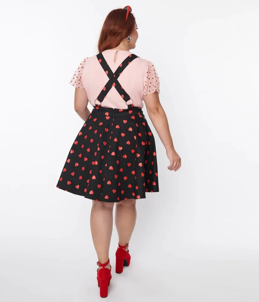 Black & Red Hearts Brionne Pinafore Skirt