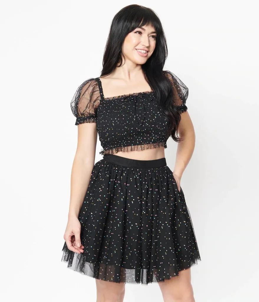 Black and Multicolor Polka Dots Sweetie Pie Short Tulle Skirt