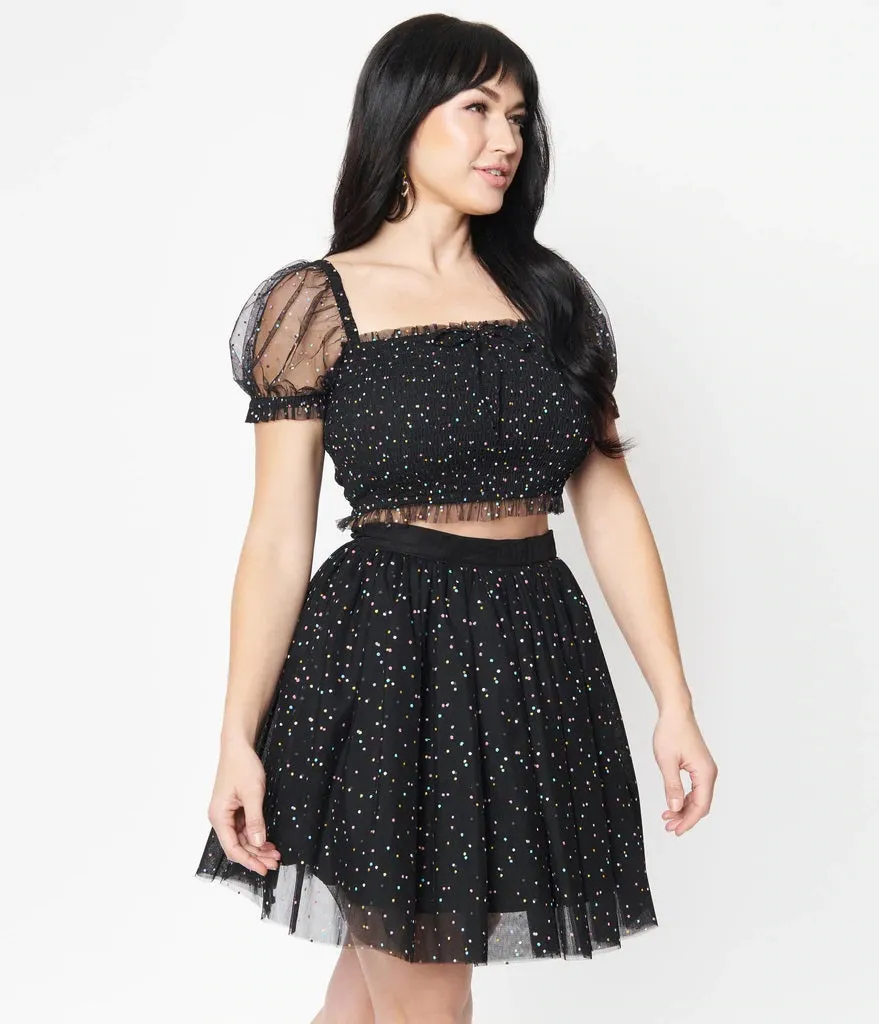 Black and Multicolor Polka Dots Sweetie Pie Short Tulle Skirt