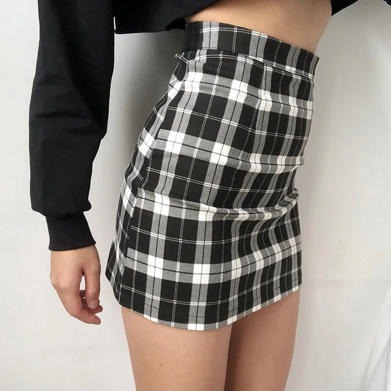 Black and white plaid skirt KF90337