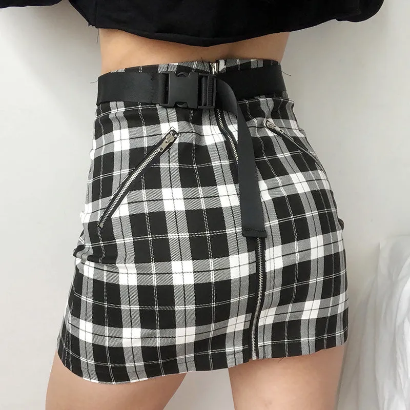 Black and white plaid skirt KF90337