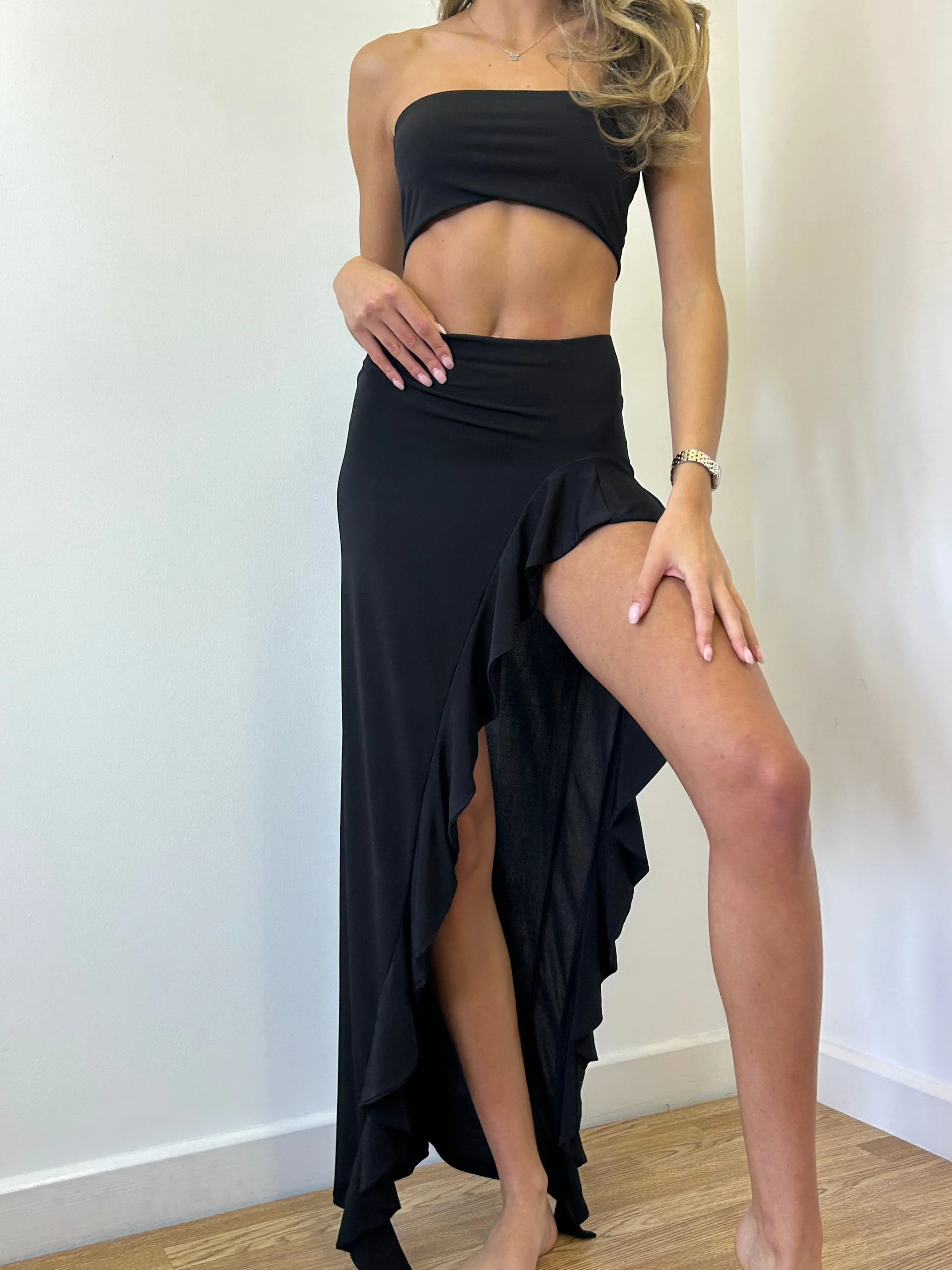 Black Bandeau and Maxi Frill Skirt