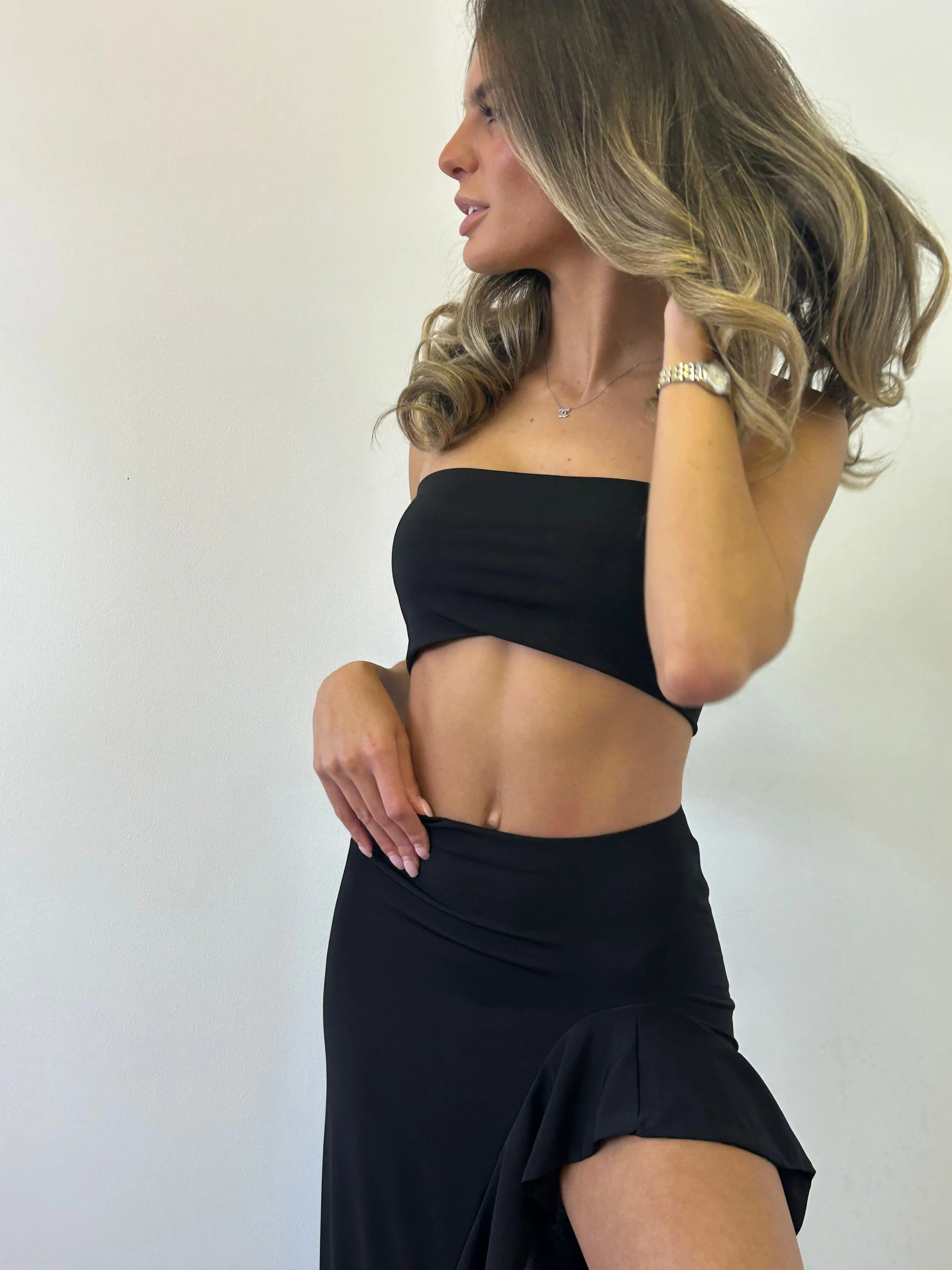 Black Bandeau and Maxi Frill Skirt