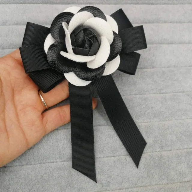 Black Bowtie Ribbon Bow Brooch Collar