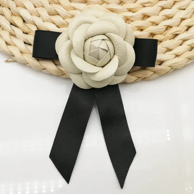 Black Bowtie Ribbon Bow Brooch Collar