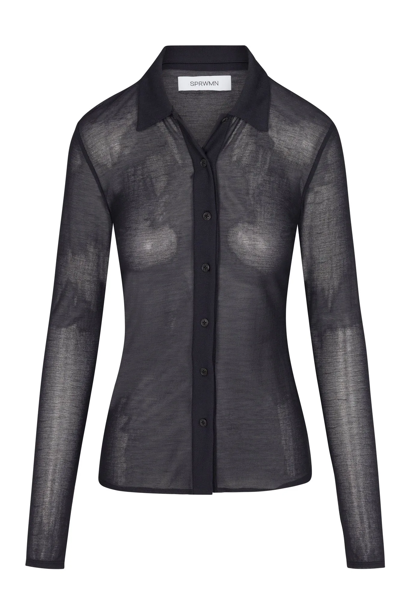 Black Knit Mesh Button Down