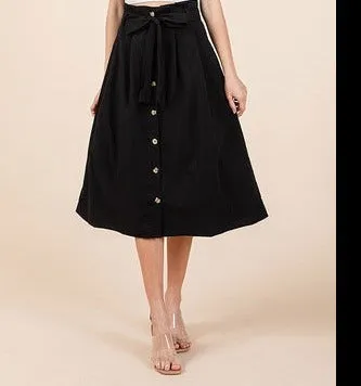 Black Pleated Button Skirt