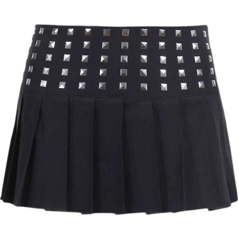 Black Studded Pleated Skirt  KF83506