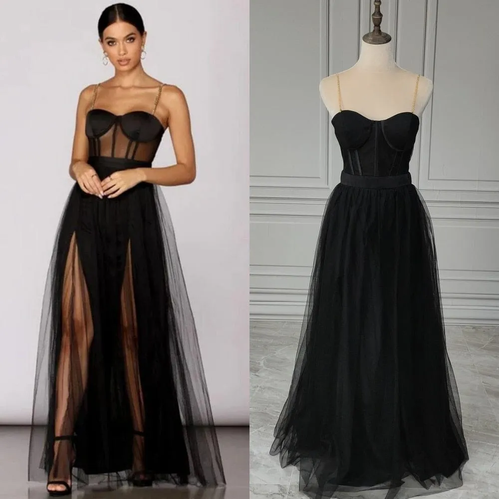 Black Tulle Sweetheart Wedding Dress