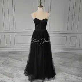 Black Tulle Sweetheart Wedding Dress