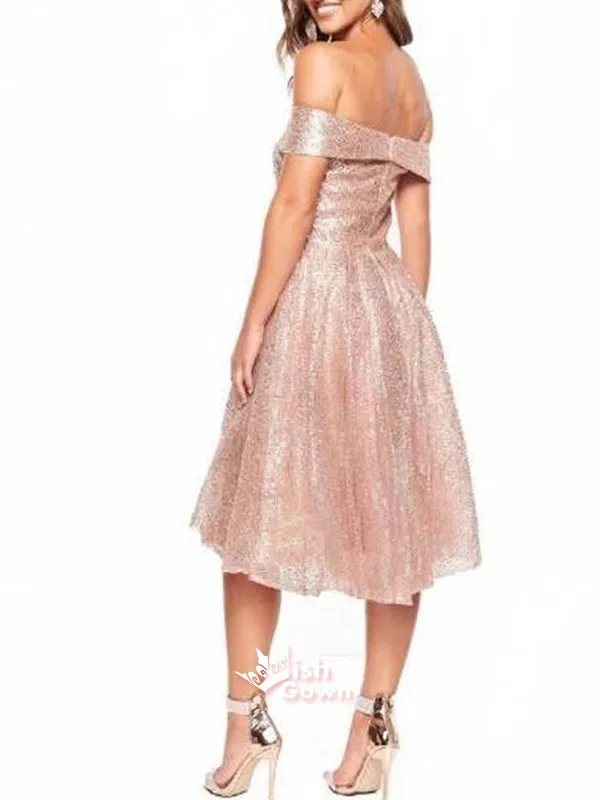 Bling Bling Off-shoulder Sequin Rose Short Homecoming Dresses, EPT119