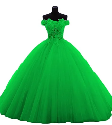 Boat-Neck Quinceanera Dresses Party Sexy Lace Applique Gowns